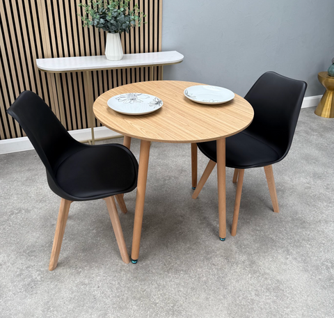 Scandi Round Dining Table  with 2 Jensen Dining Chairs