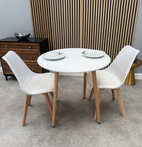 Scandi Round Dining Table  with 2 Jensen Dining Chairs