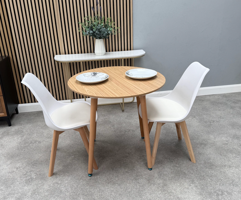 Scandi Round Dining Table  with 2 Jensen Dining Chairs