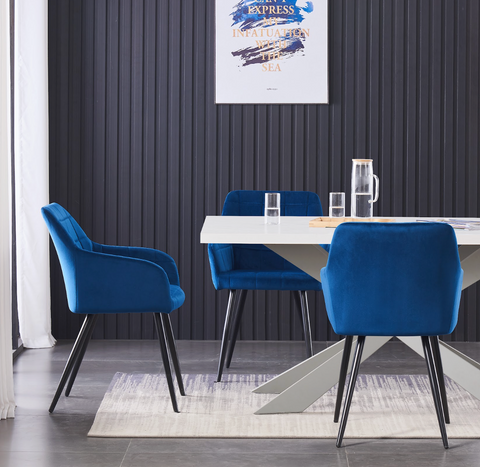 Cambrils Austin Velvet Dining Chair with Metal Legs - Single
