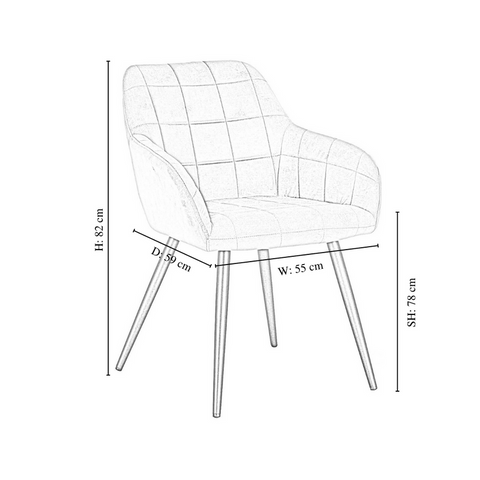 Cambrils Austin Velvet Dining Chair with Metal Legs - Single
